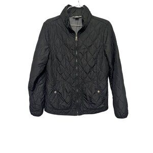 Eddie Bauer Quilted Jacket Black Zip Up With Pockets and Collar Womans S